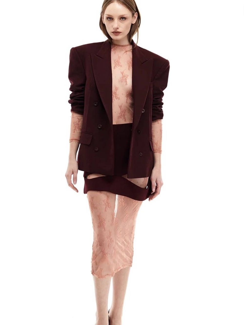 Double-Breasted Burgundy Blazer for Men
